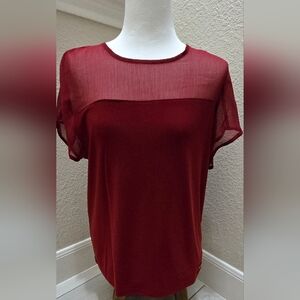 DKNY Burgundy Sheer Accent Blouse-Brand New